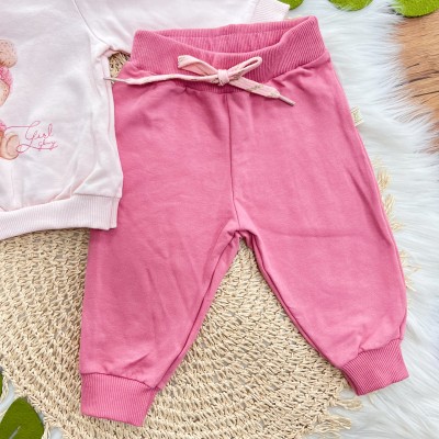 Conj. Casaco Ursinha Baby Girl e Calça de Moletom - Rosa Bebê